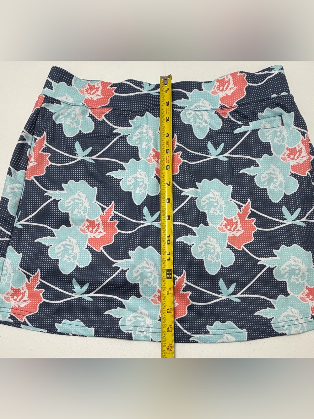 Pebble Beach Floral Golf Skort Size L Athletic Tennis Skirt Navy Blue Teal - Picture 4 of 7